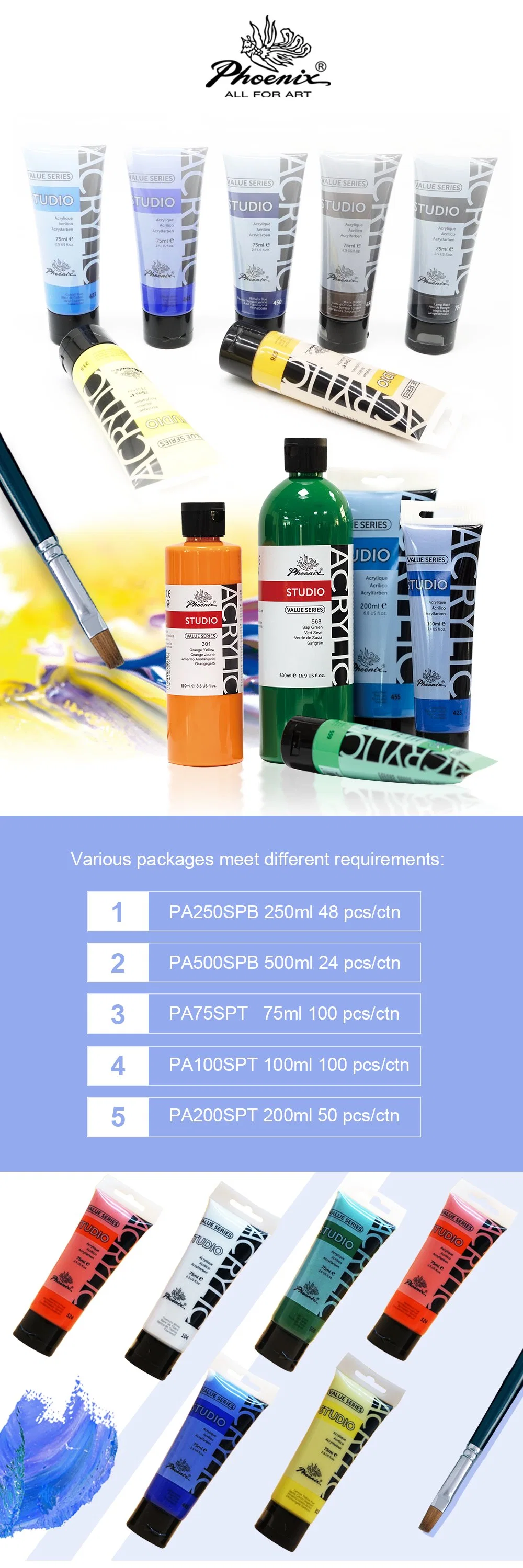 Wholesale Cheap Kids Phoenix Acrylic Color Paints Value Series 75 Ml