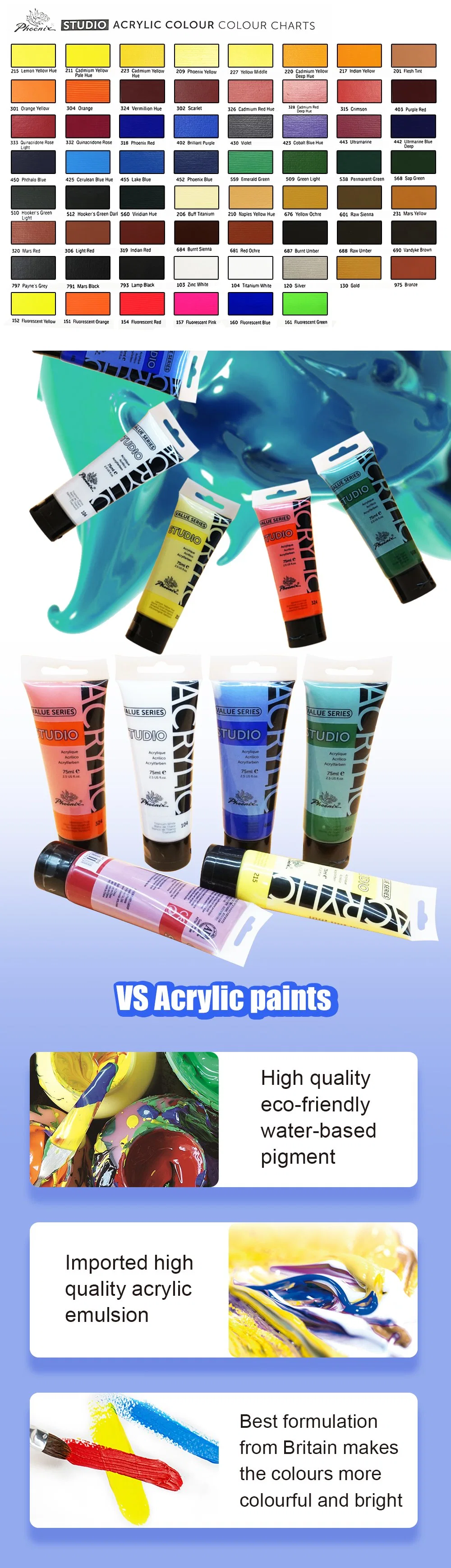 Wholesale Cheap Kids Phoenix Acrylic Color Paints Value Series 75 Ml