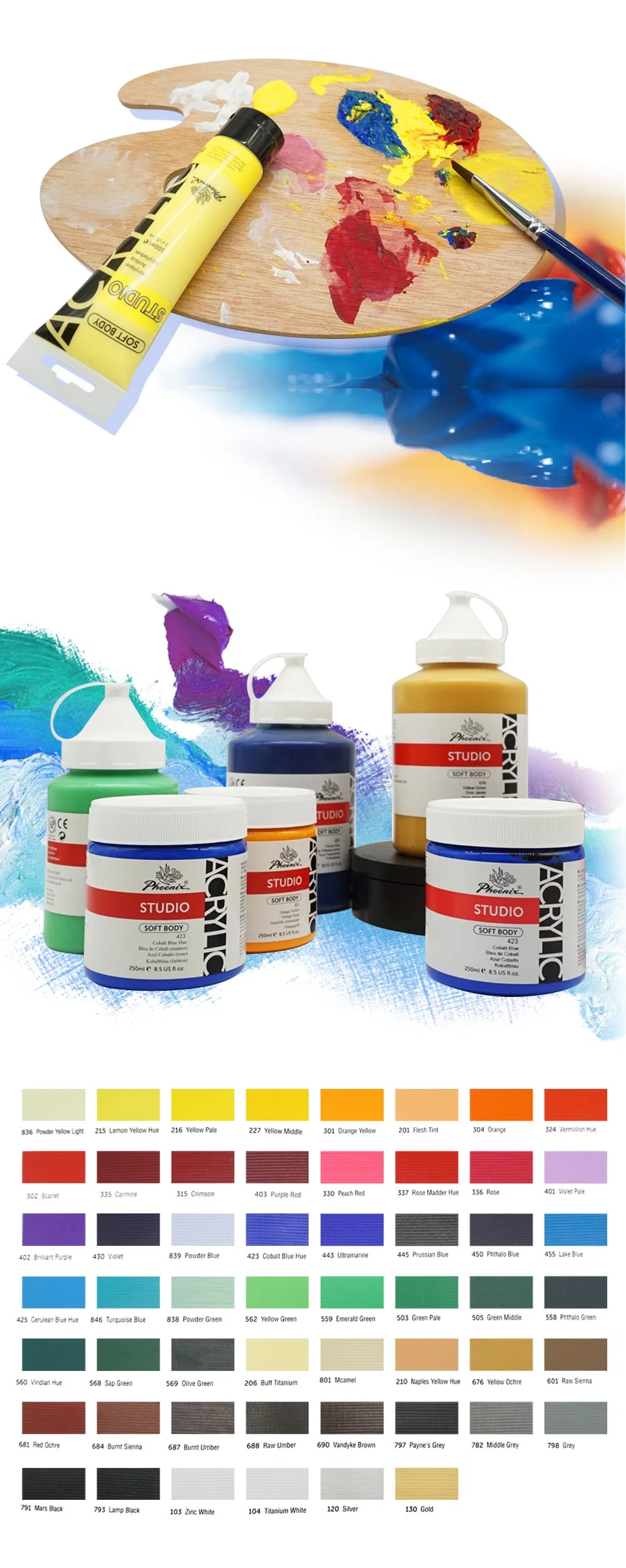 Acrylique Art Supplies Acrilic Paint Colors Art Set Hot Sale Non-Toxic Series Colors Plastic Tube Acrylic Paint Acrylic Color of Phoenix
